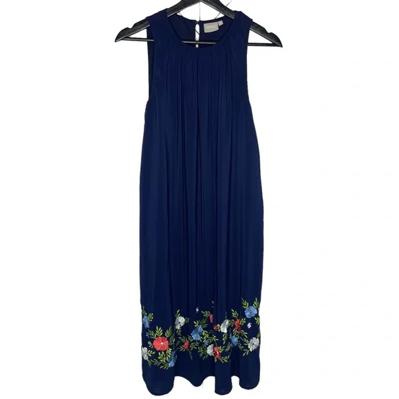 eshakti embroidered dress eshakti | Dresses | Eshakti Floral Embroidered Sleeveless Tie Waist Midi  Dress Navy Size Small